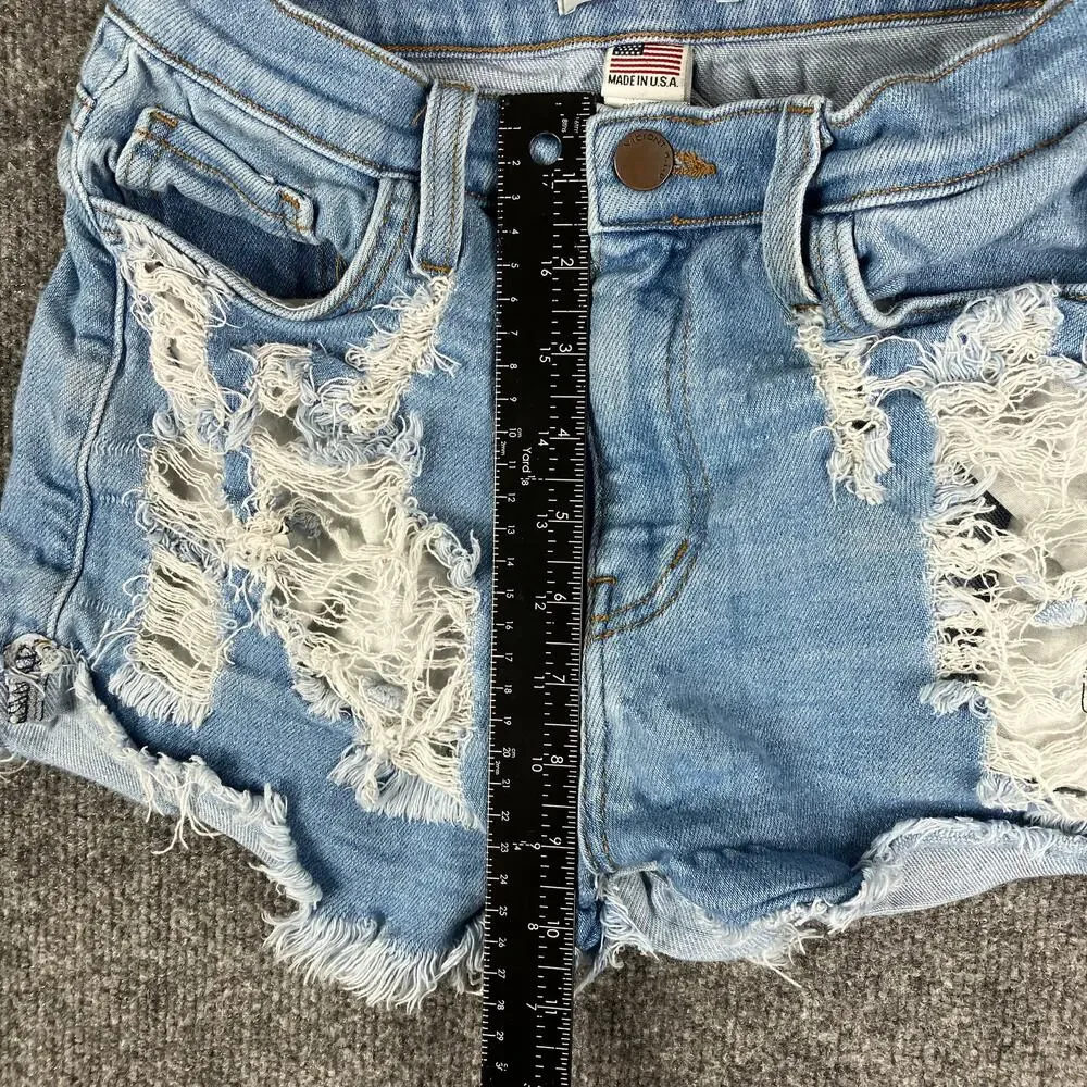 Vibrant M.I.U. Denim Girls Shorts Medium Light Wash Distressed Cutoff Frayed 24